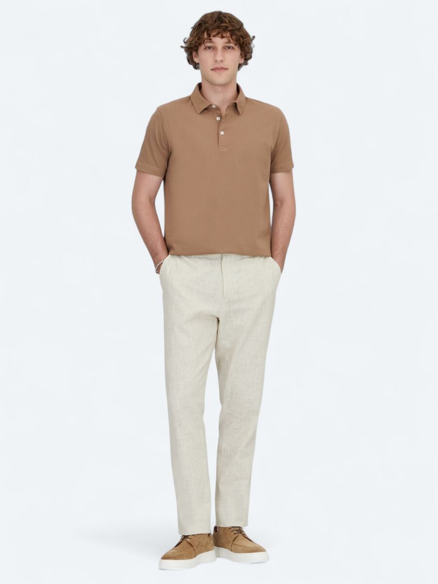 Brown Polo Neck Cotton Blended T-Shirt - 2