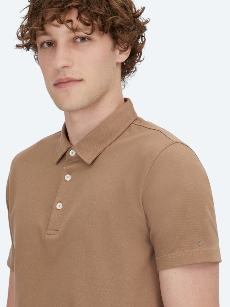 Brown Polo Neck Cotton Blended T-Shirt - 3