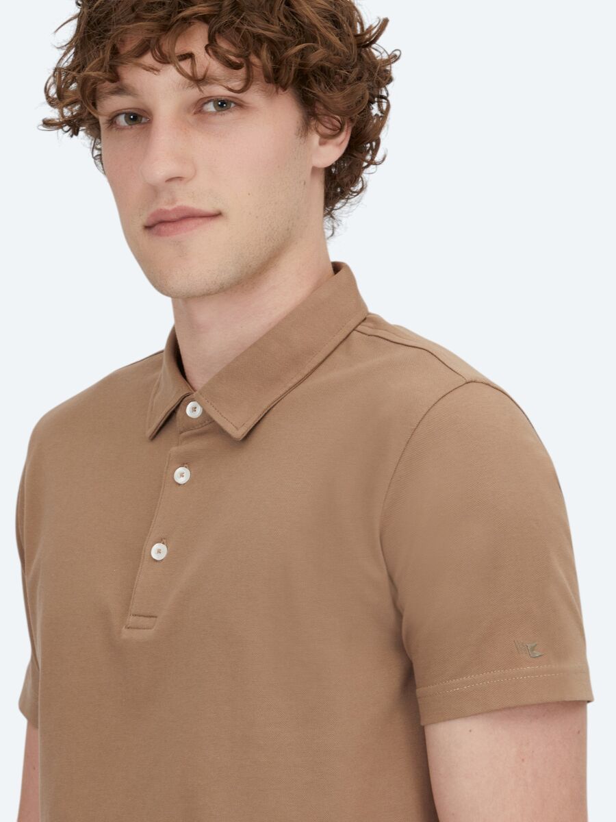 Brown Polo Neck Cotton Blended T-Shirt - 3