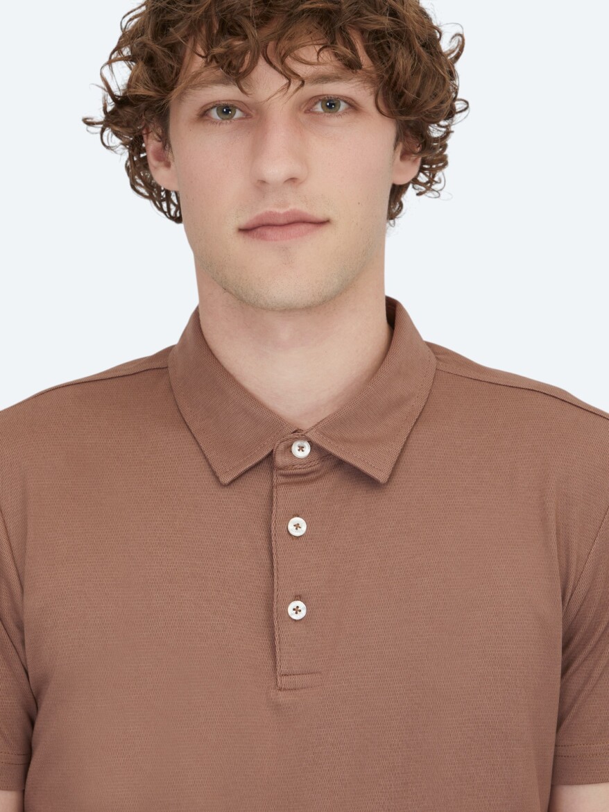 Brown Polo Neck Cotton Blended T-Shirt - 3
