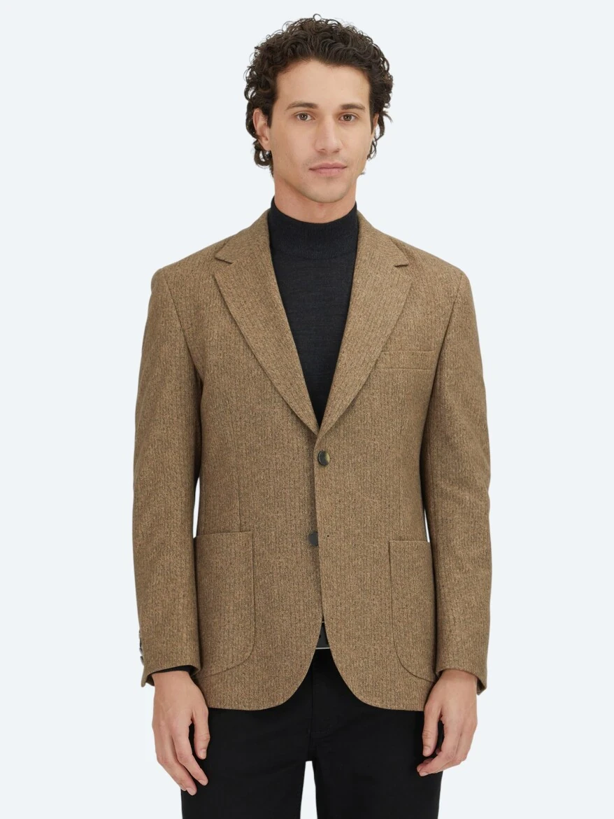 Brown Printed Modern Fit Jacket - KİP