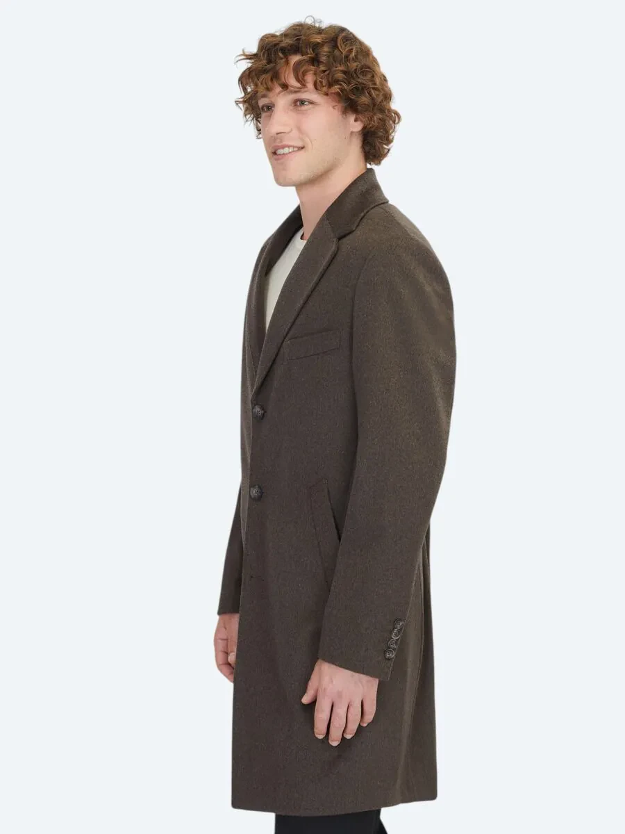Brown Regular Fit Butterfly Collar Classical Weaving Overcoat - 3