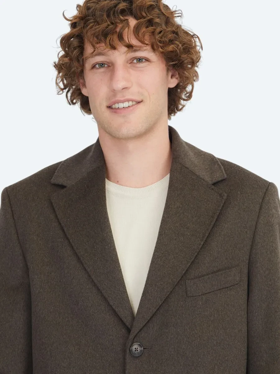 Brown Regular Fit Butterfly Collar Classical Weaving Overcoat - 4
