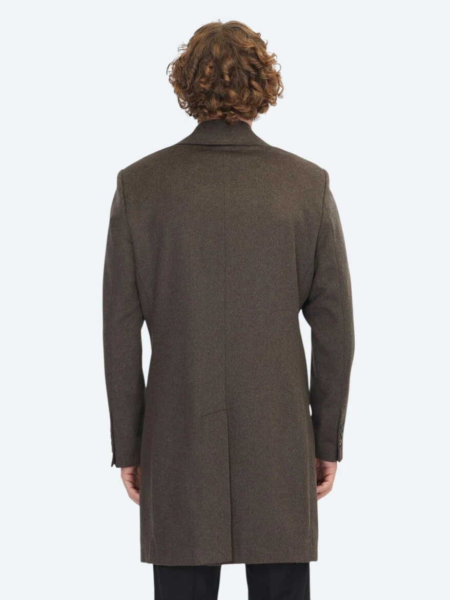 Brown Regular Fit Butterfly Collar Classical Weaving Overcoat - 6
