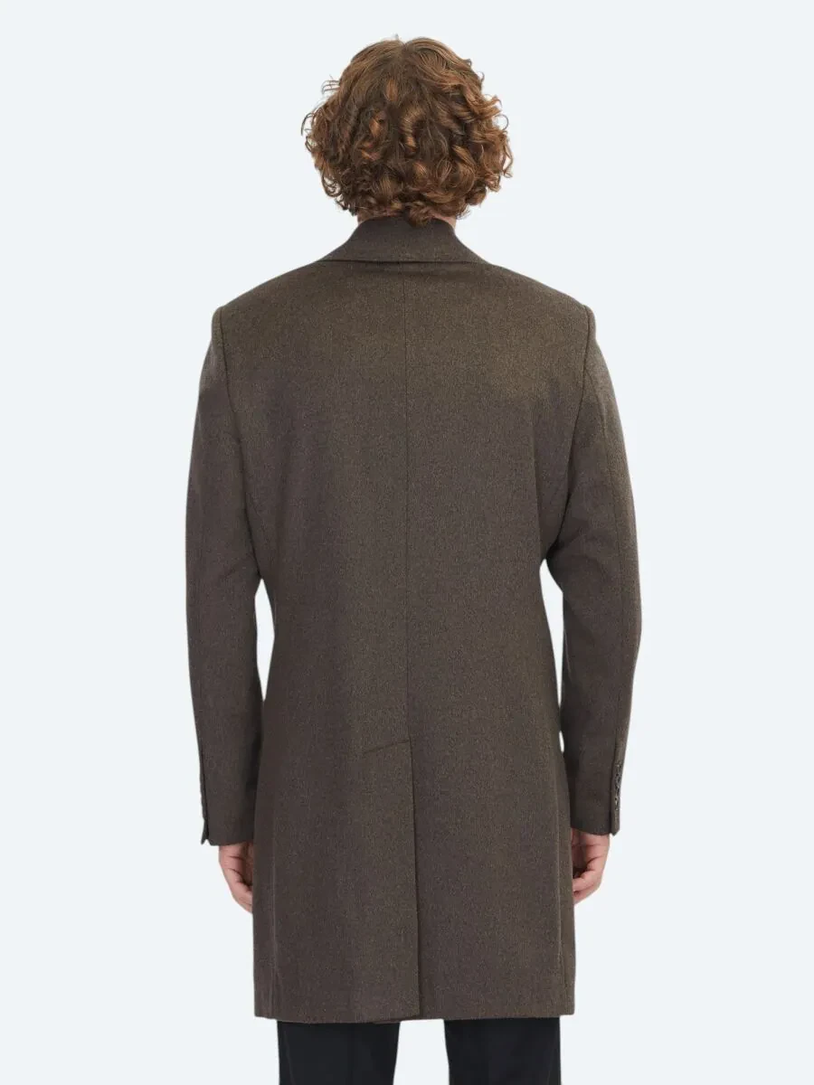 Brown Regular Fit Butterfly Collar Classical Weaving Overcoat - 6