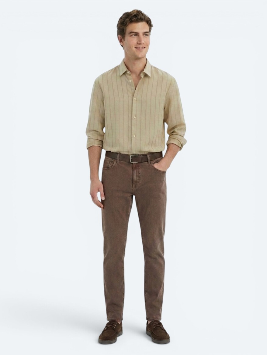 Brown Regular Fit Denim 100% Cotton Trousers 