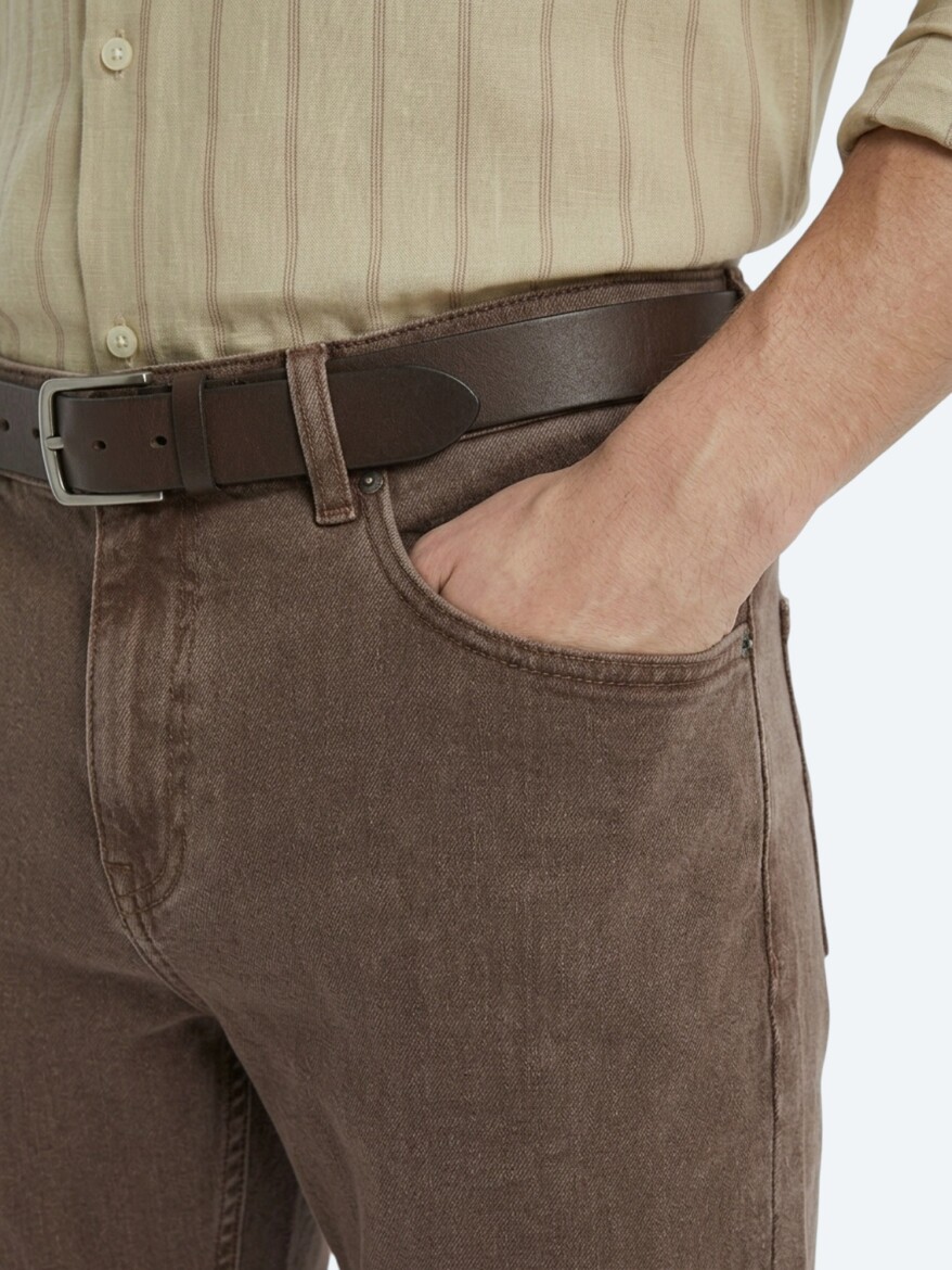 Brown Regular Fit Denim 100% Cotton Trousers - 3