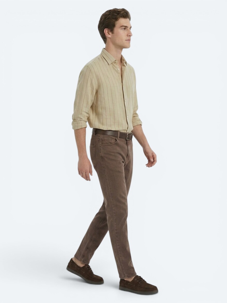 Brown Regular Fit Denim 100% Cotton Trousers - 4