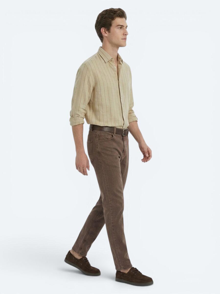 Brown Regular Fit Denim 100% Cotton Trousers - 4