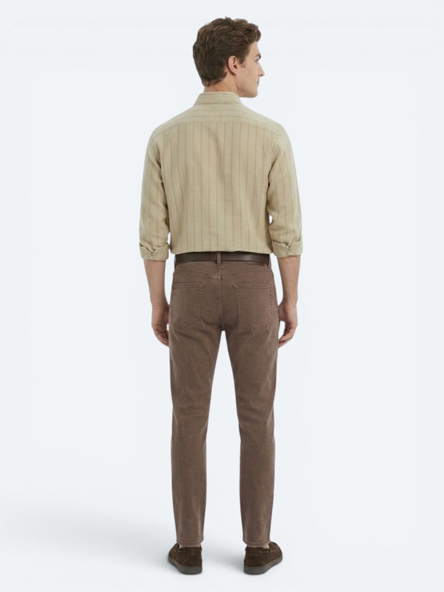 Brown Regular Fit Denim 100% Cotton Trousers - 5