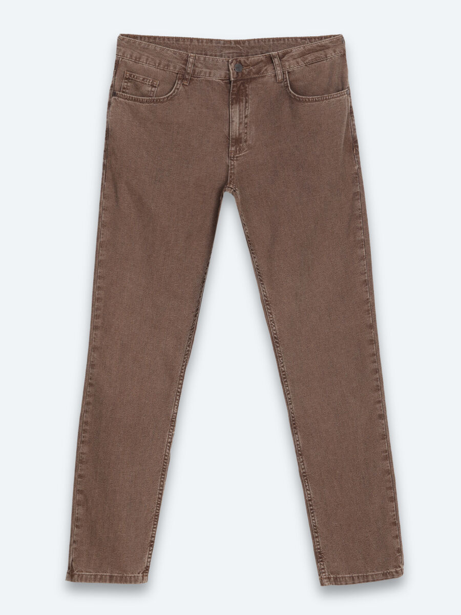 Brown Regular Fit Denim 100% Cotton Trousers - 6