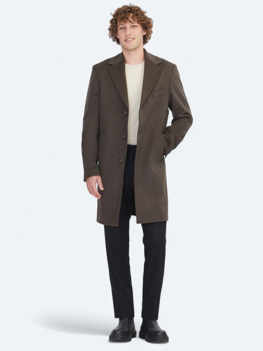 Brown Regular Fit Double Breasted Collar Casual Weaving Overcoat - 2