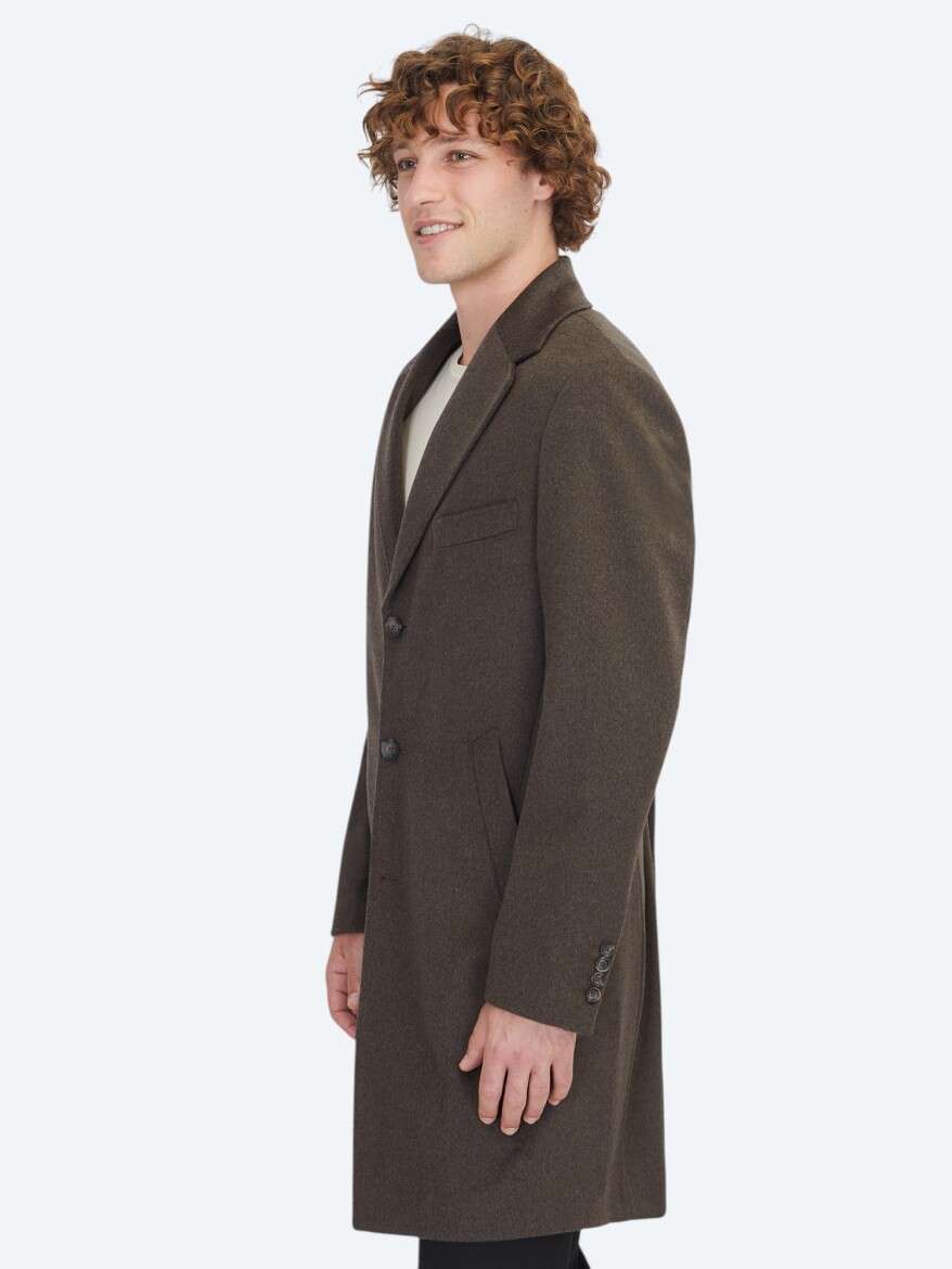 Brown Regular Fit Double Breasted Collar Casual Weaving Overcoat - 3