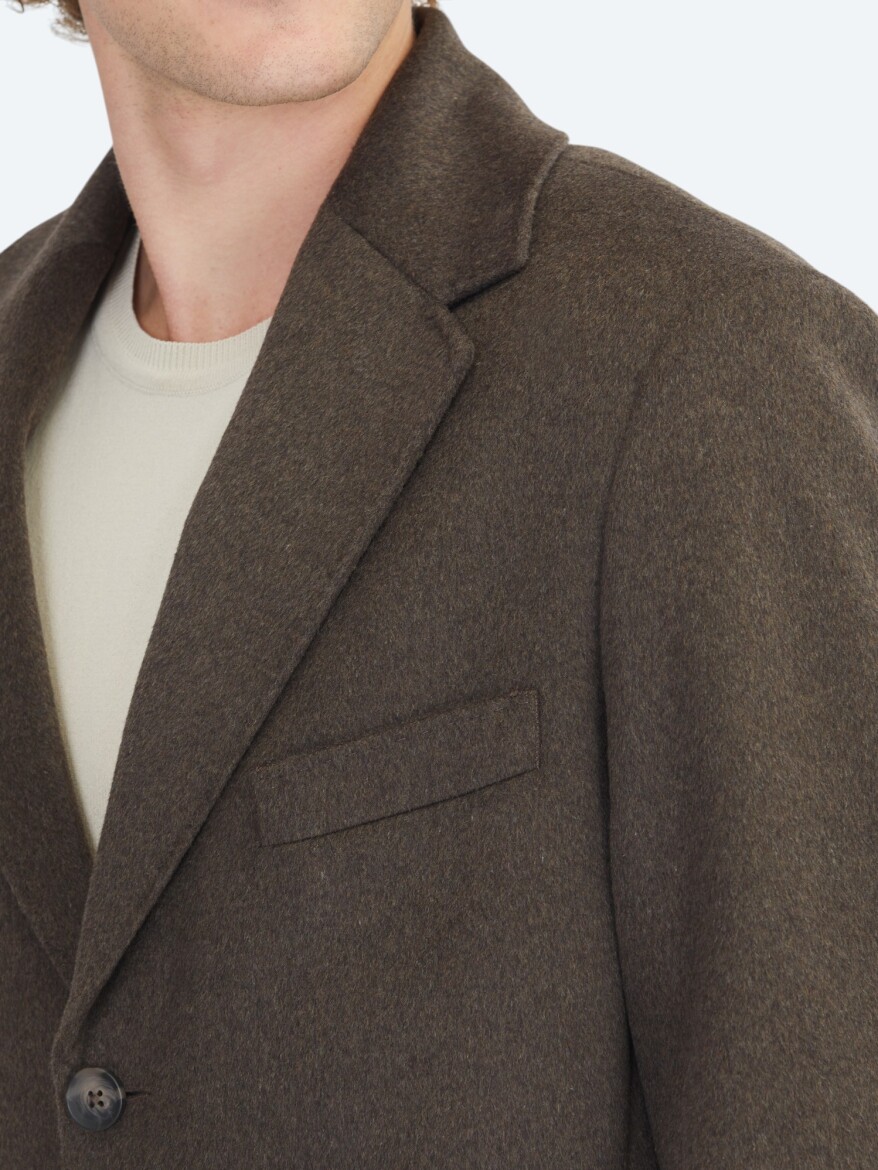 Brown Regular Fit Double Breasted Collar Casual Weaving Overcoat - 5