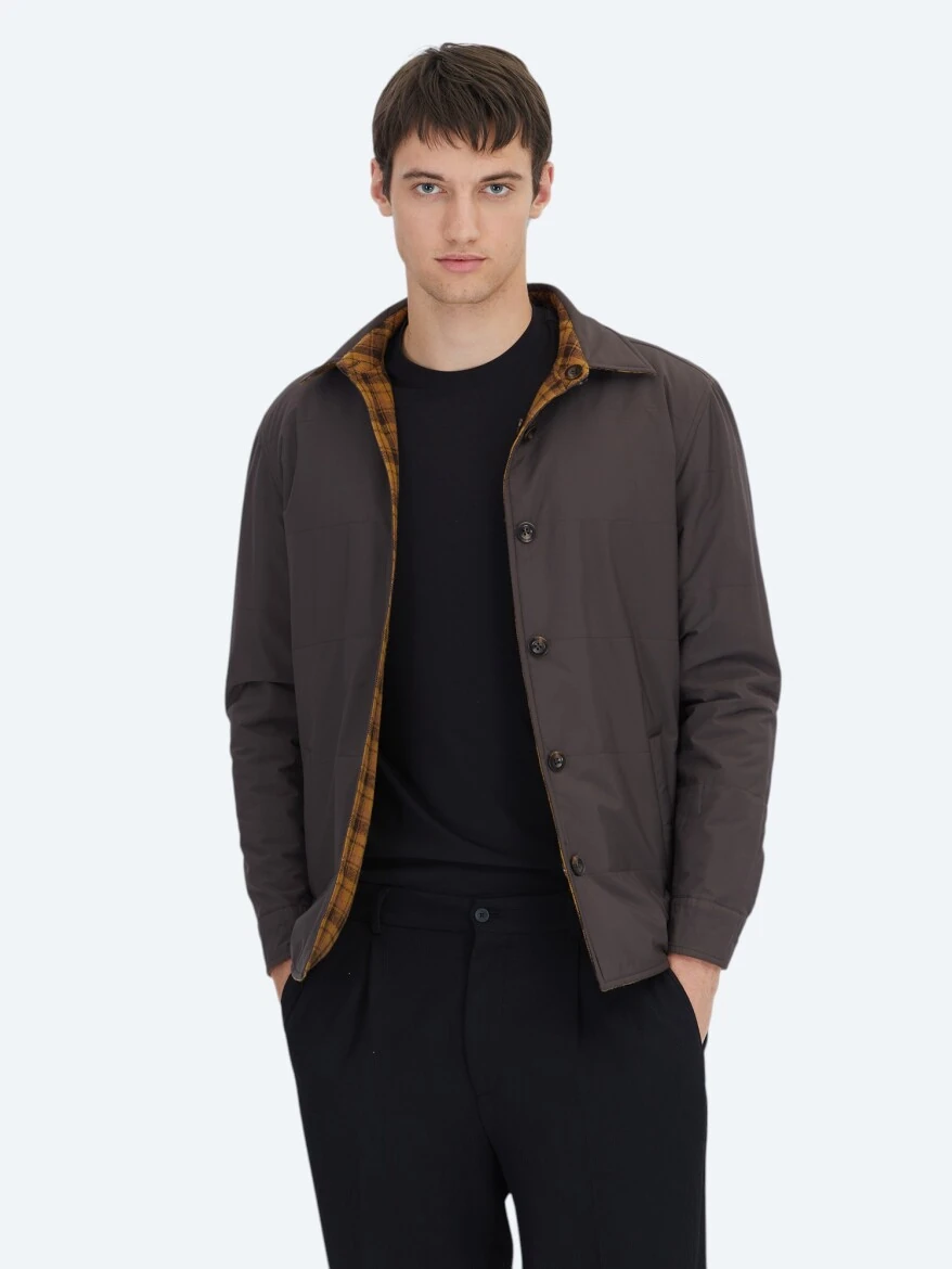 Brown Regular Fit Hooded Casual Weaving Coat - KİP