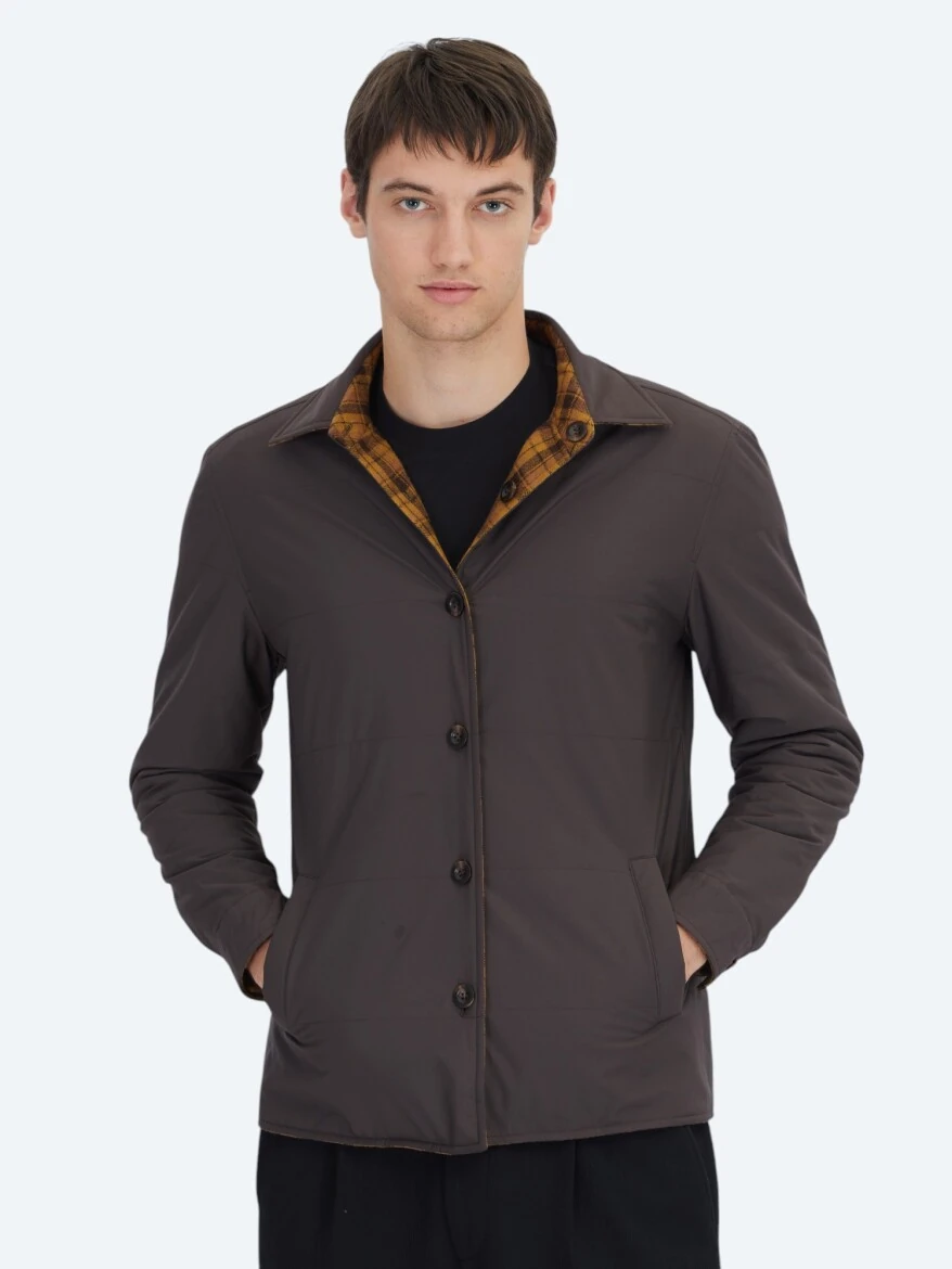 Brown Regular Fit Hooded Casual Weaving Coat - 4