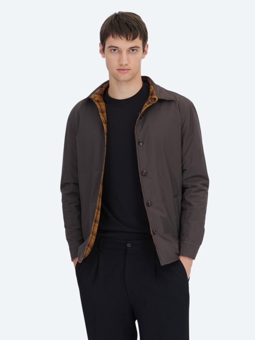 Brown Regular Fit Hooded Casual Weaving Coat - 2