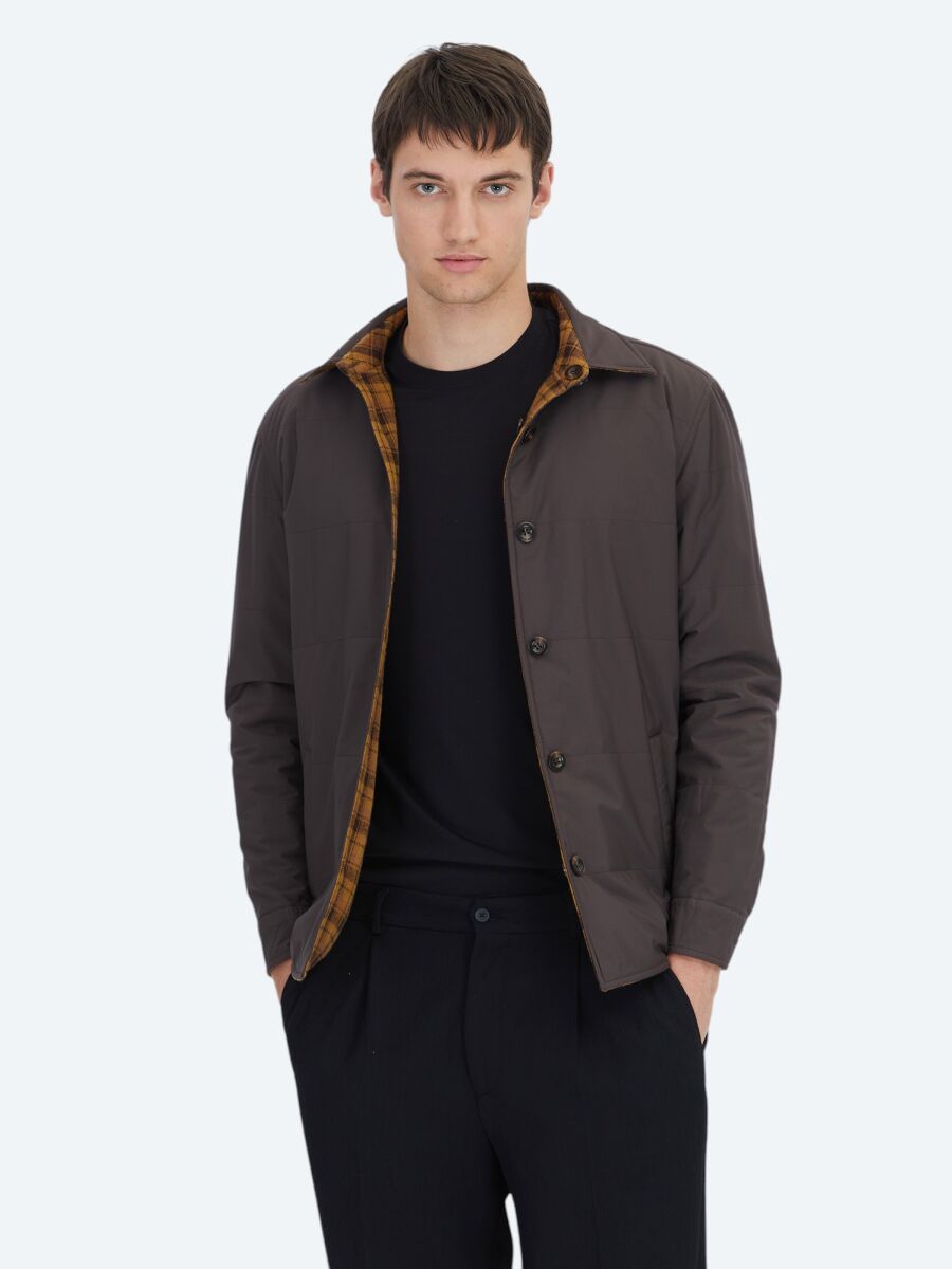 Brown Regular Fit Hooded Casual Weaving Coat - 2