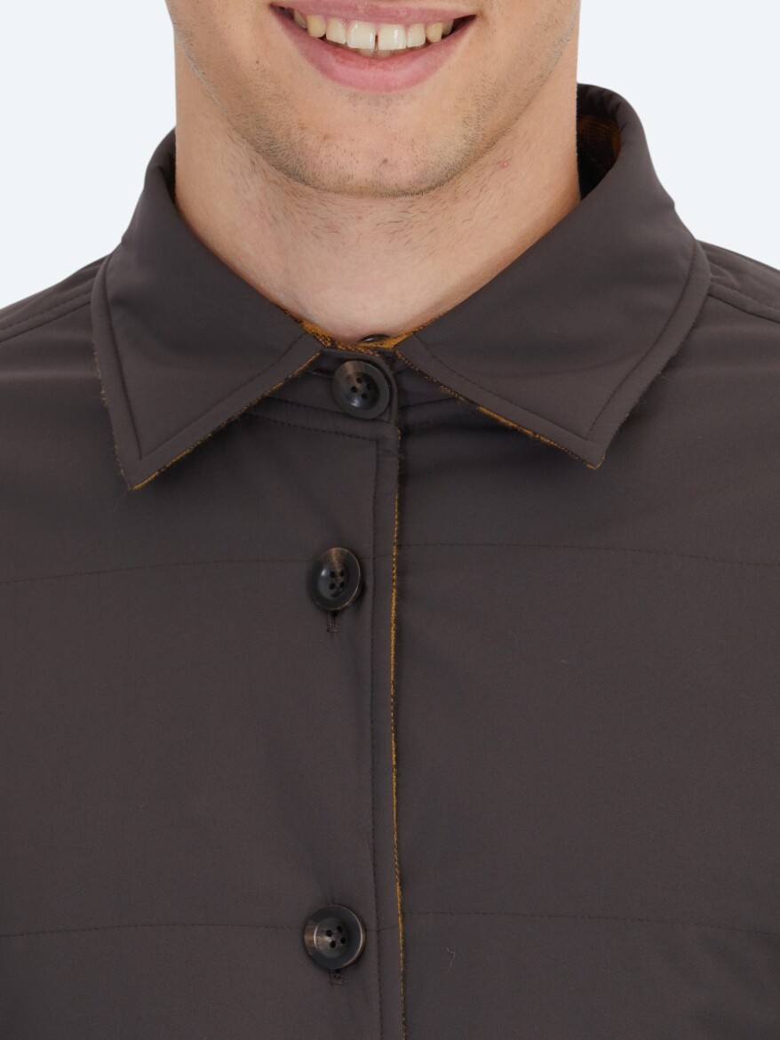 Brown Regular Fit Hooded Casual Weaving Coat - 6
