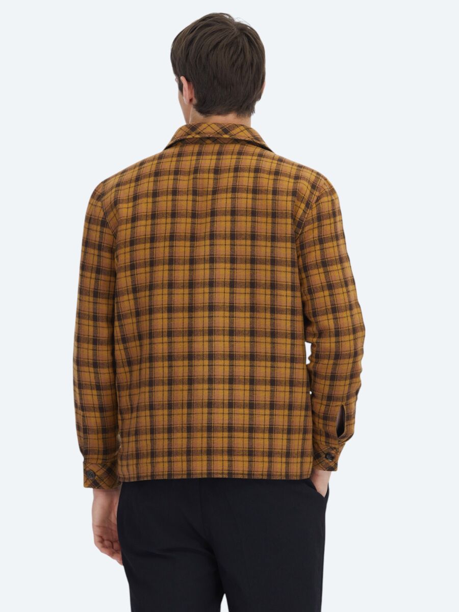 Brown Regular Fit Hooded Casual Weaving Coat - 7