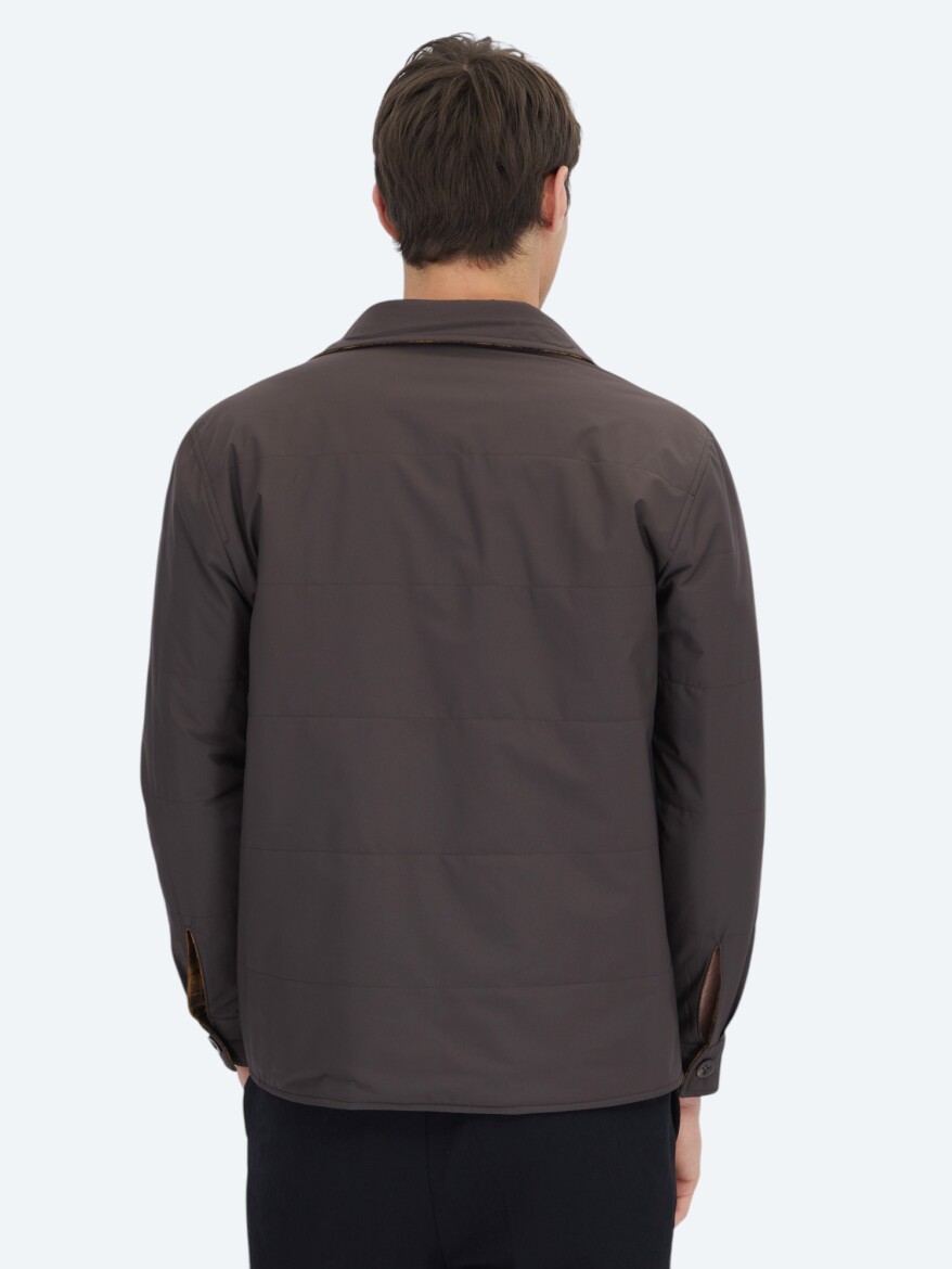 Brown Regular Fit Hooded Casual Weaving Coat - 8