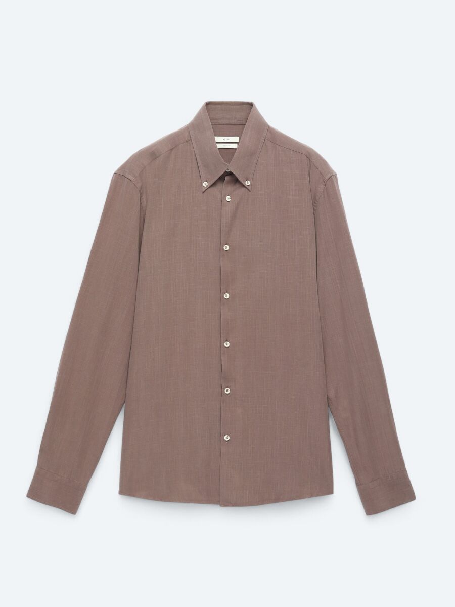 Brown Regular Fit Long Weaving Casual Cotton Blended Shirt - 7