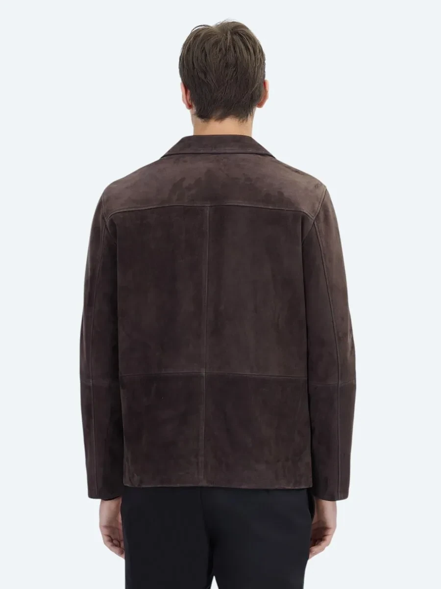 Brown Regular Fit Shirt Collar Casual Leather Coat - 5
