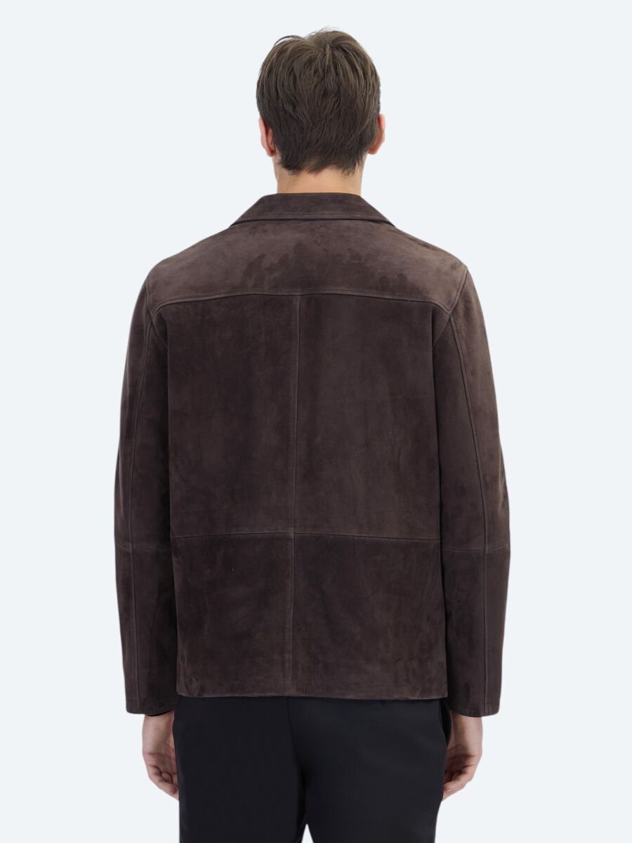 Brown Regular Fit Shirt Collar Casual Leather Coat - 5