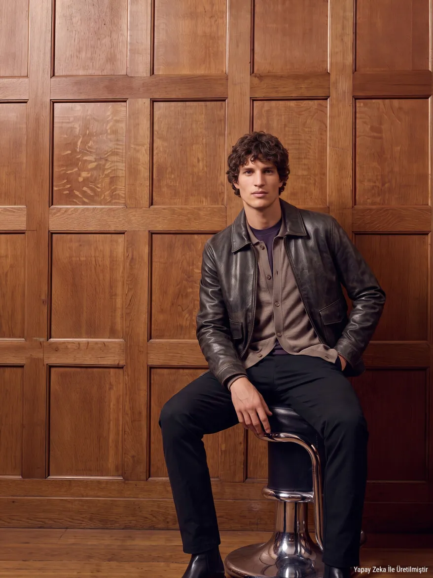 Brown Regular Fit Shirt Collar Casual Leather Leather Coat - KİP