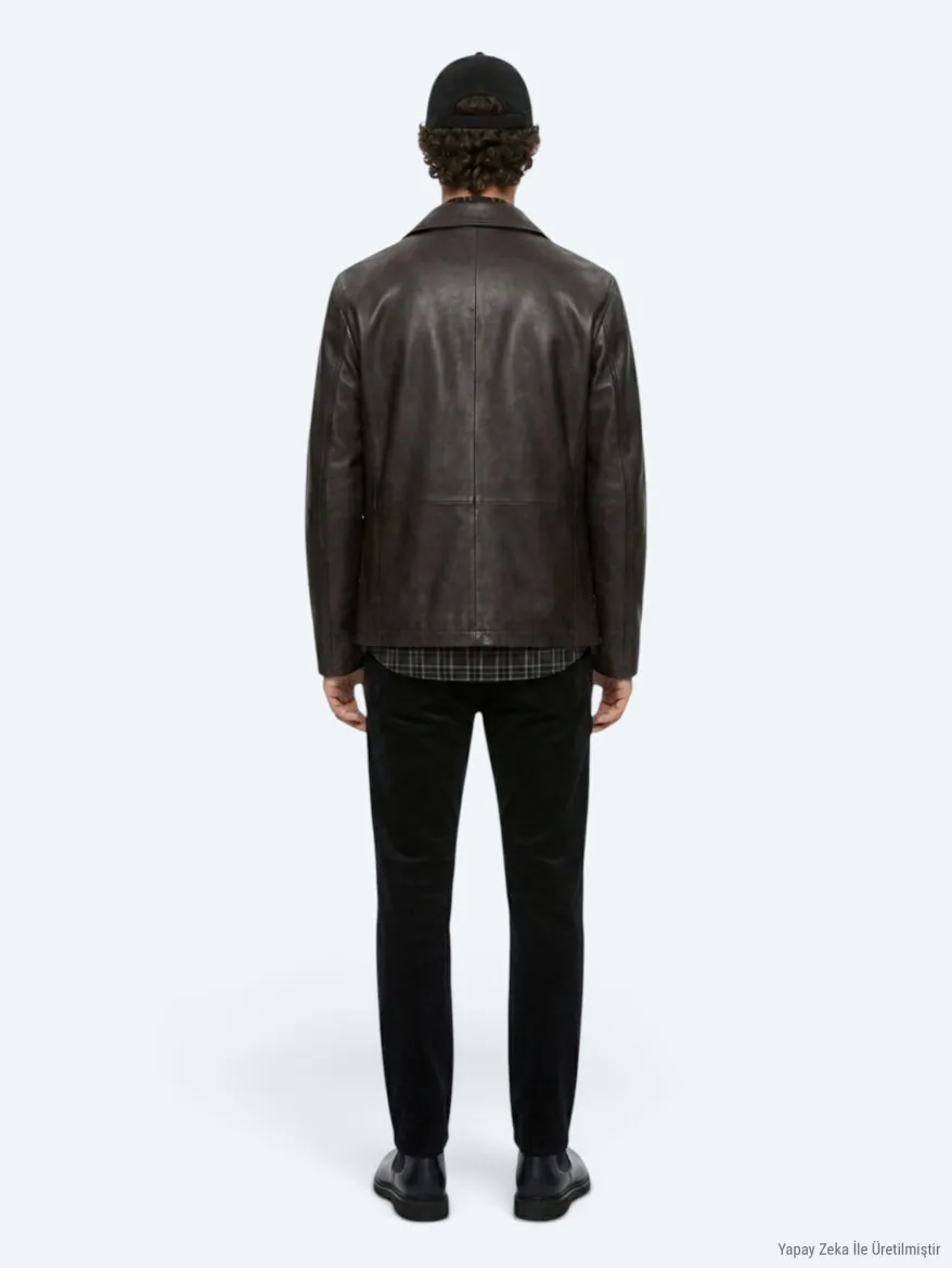 Brown Regular Fit Shirt Collar Casual Leather Leather Coat - 7