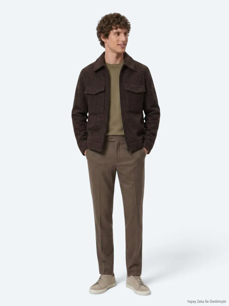 Brown Regular Fit Shirt Collar Casual Weaving Coat - 5