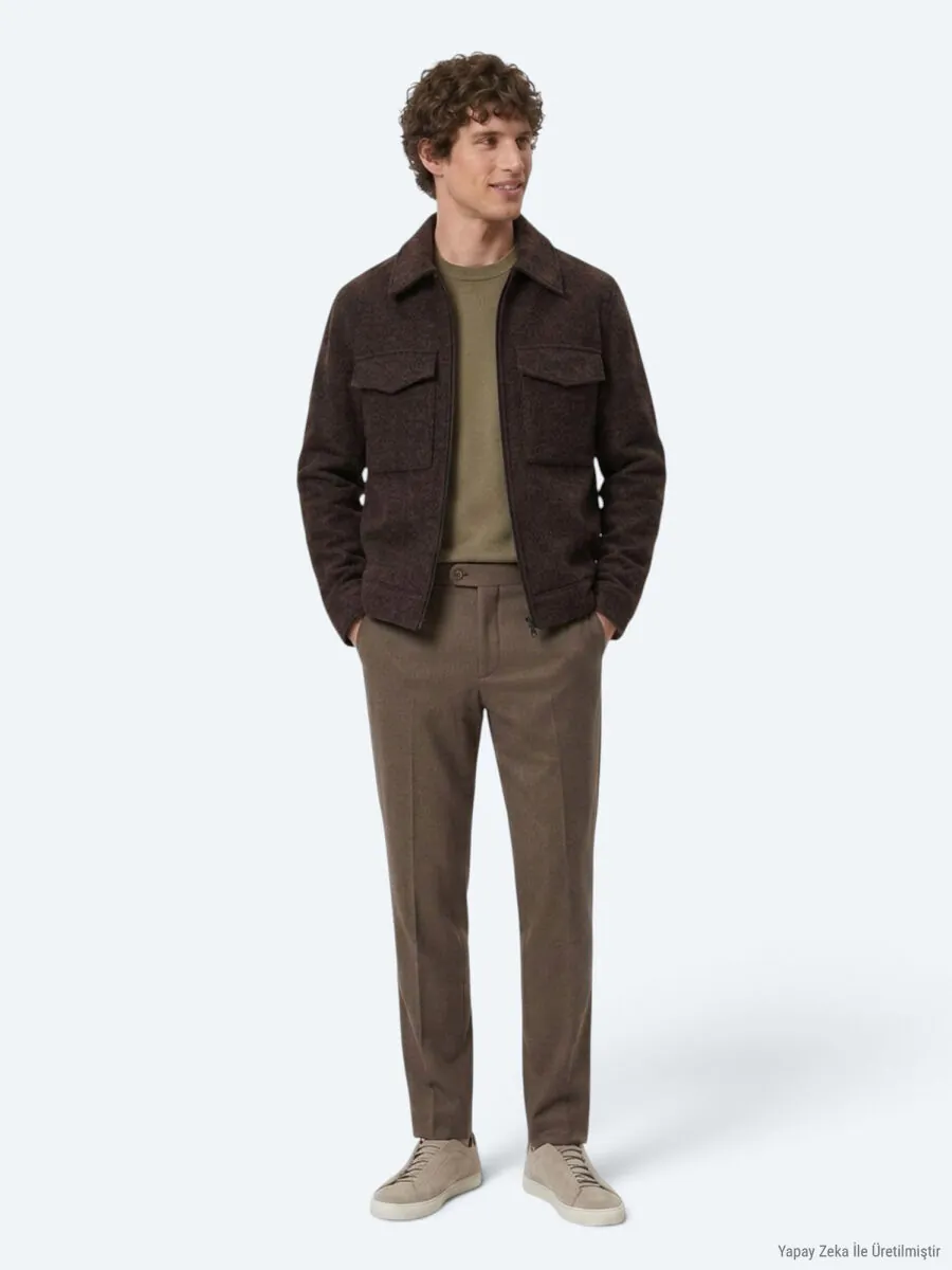 Brown Regular Fit Shirt Collar Casual Weaving Coat - 5