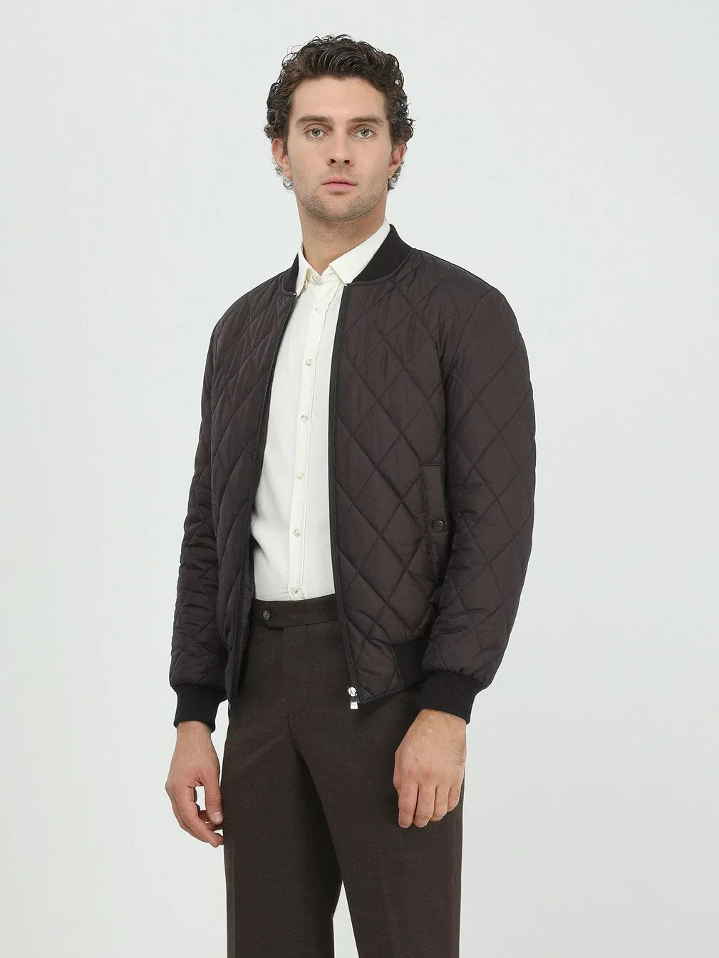 Brown Regular Fit Turtleneck Casual Weaving Coat - 1