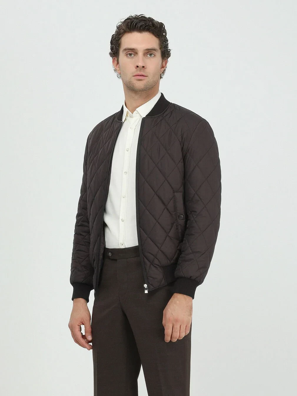 Brown Regular Fit Turtleneck Casual Weaving Coat - 1