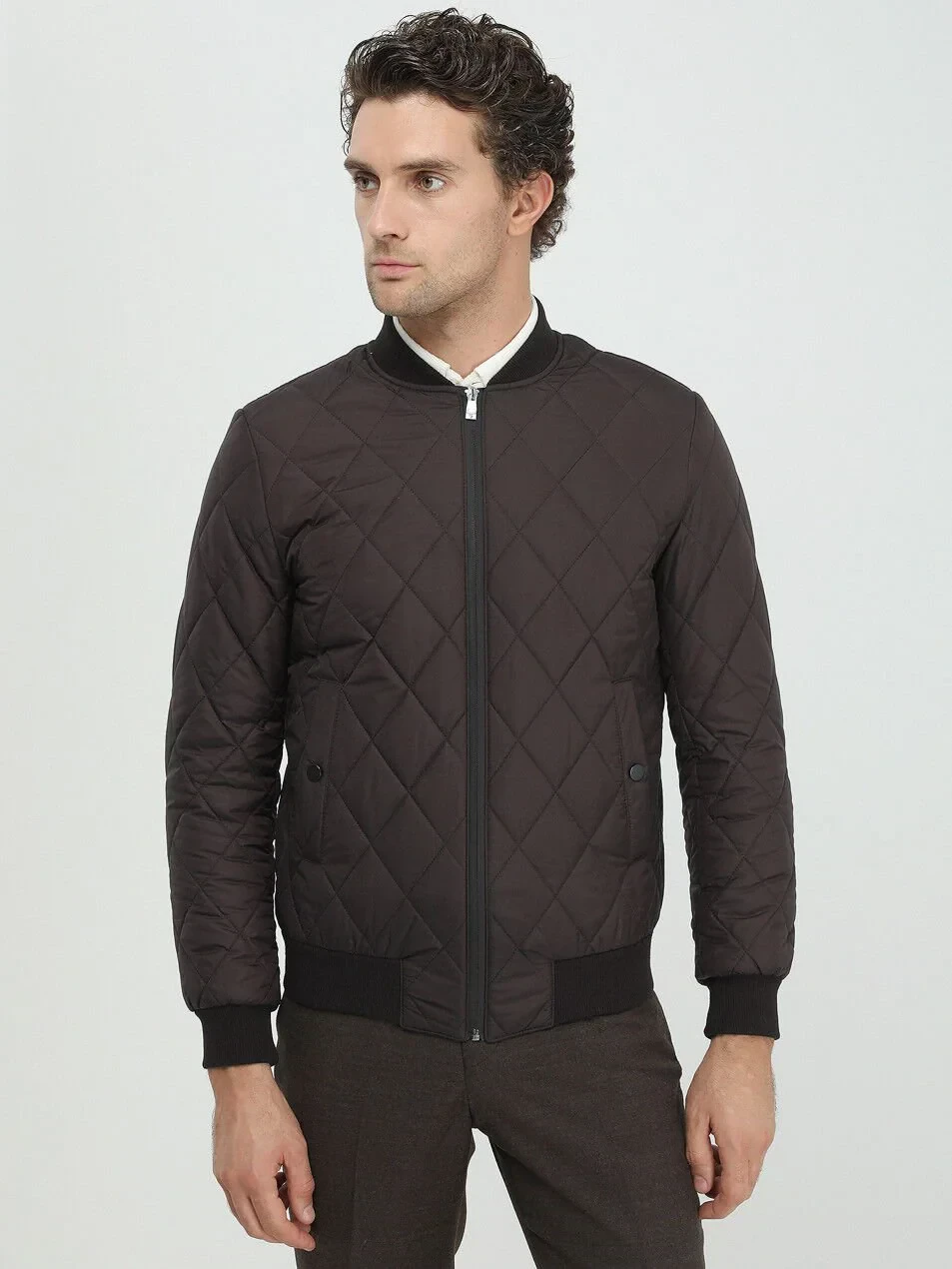 Brown Regular Fit Turtleneck Casual Weaving Coat - 2