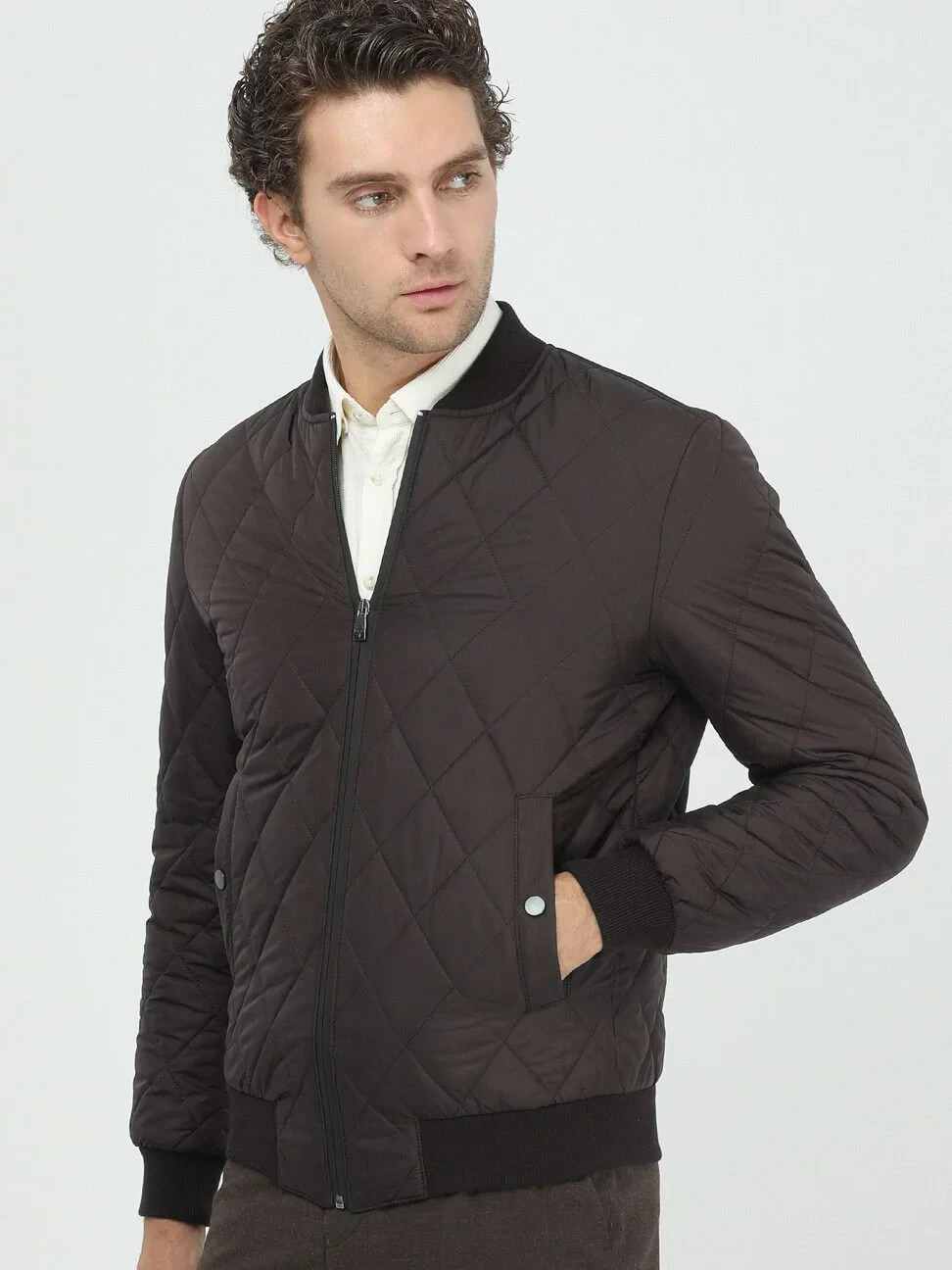 Brown Regular Fit Turtleneck Casual Weaving Coat - 3