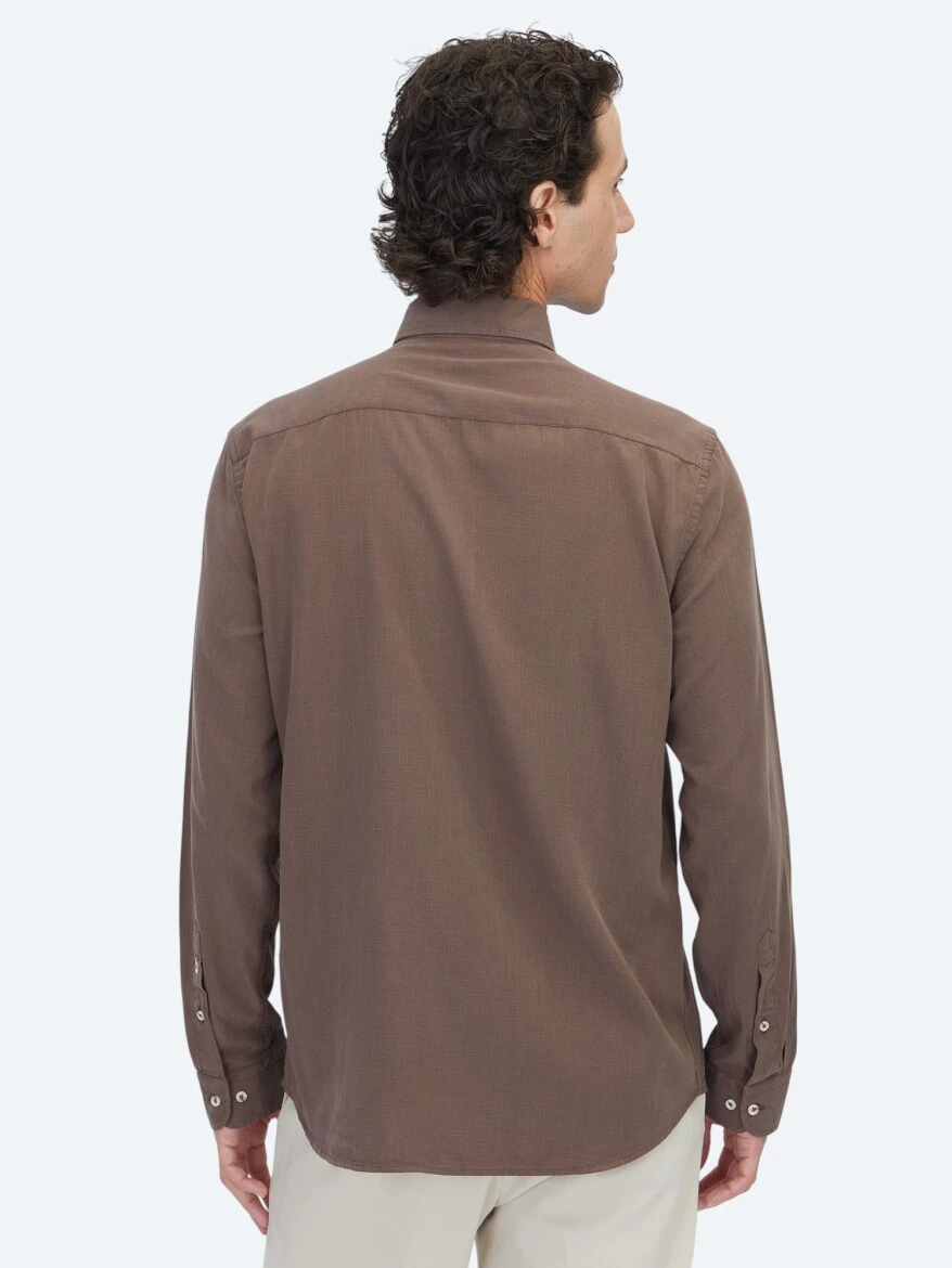 Brown Regular Fit Weaving Casual Cotton Blended Shirt - 6