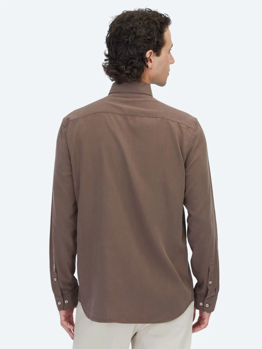 Brown Regular Fit Weaving Casual Cotton Blended Shirt - 6