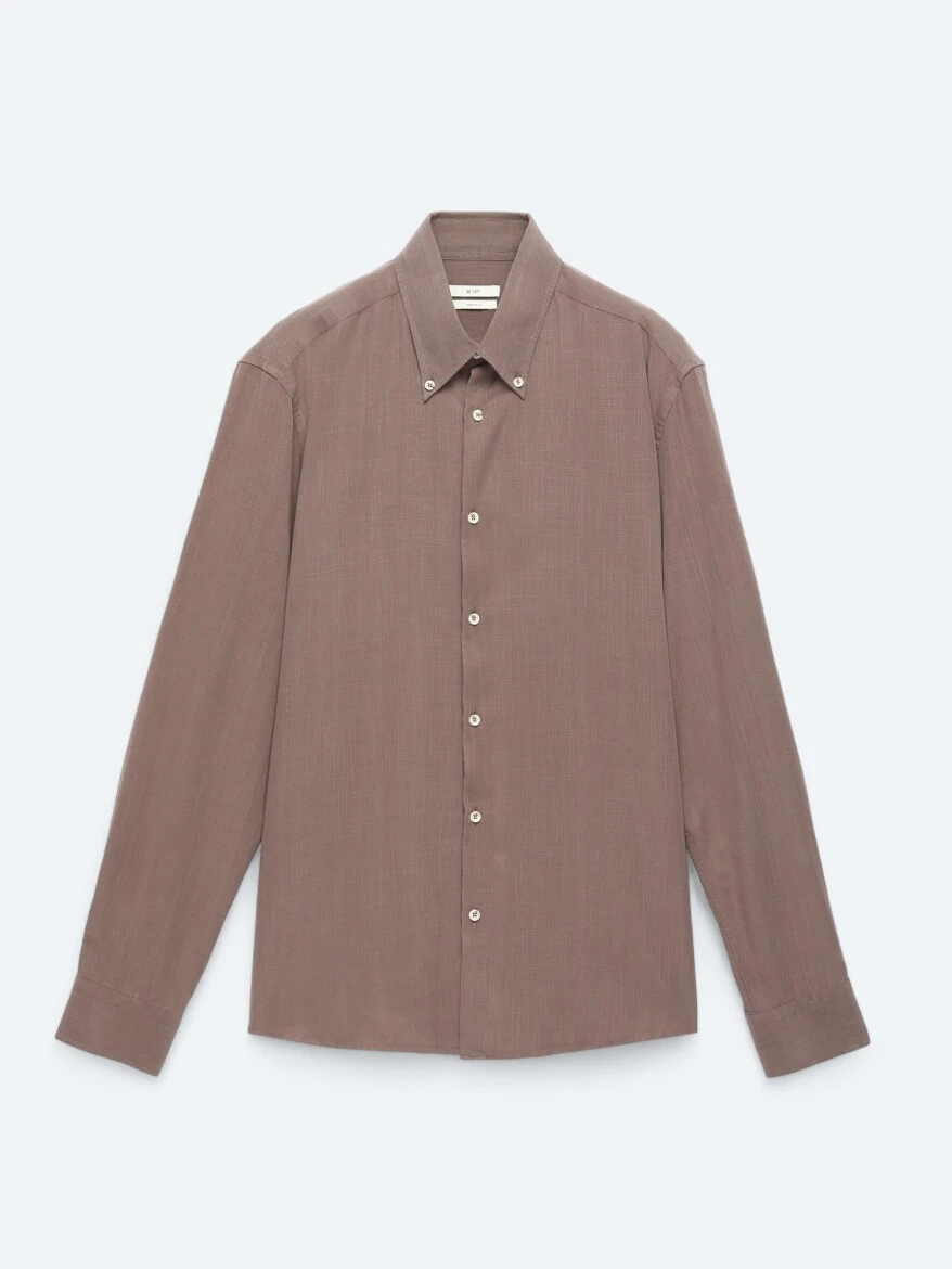 Brown Regular Fit Weaving Casual Cotton Blended Shirt - 7