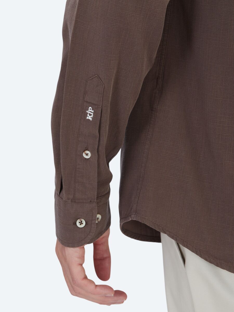 Brown Regular Fit Weaving Casual Cotton Blended Shirt - 5