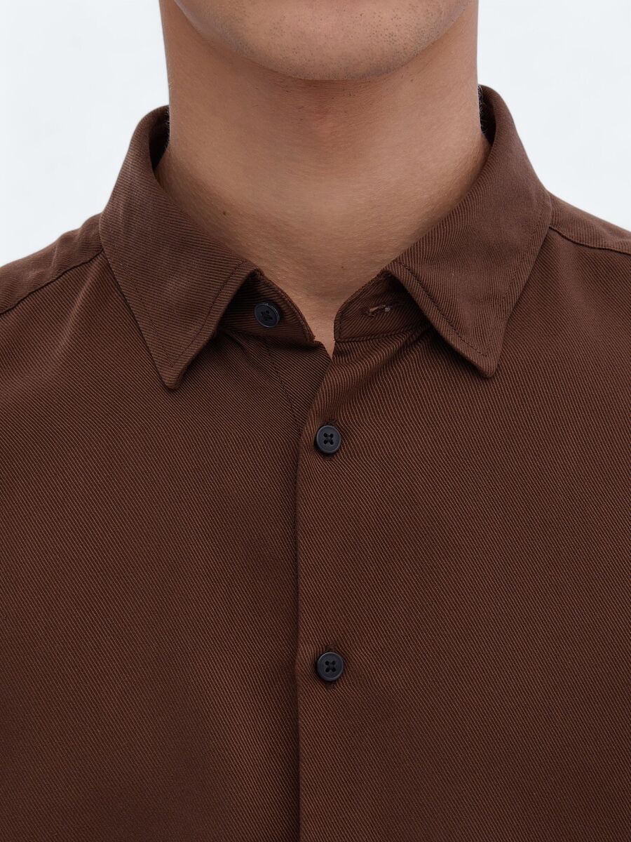 Brown Ribbed Regular Fit Long Weaving Casual Shirt - 5