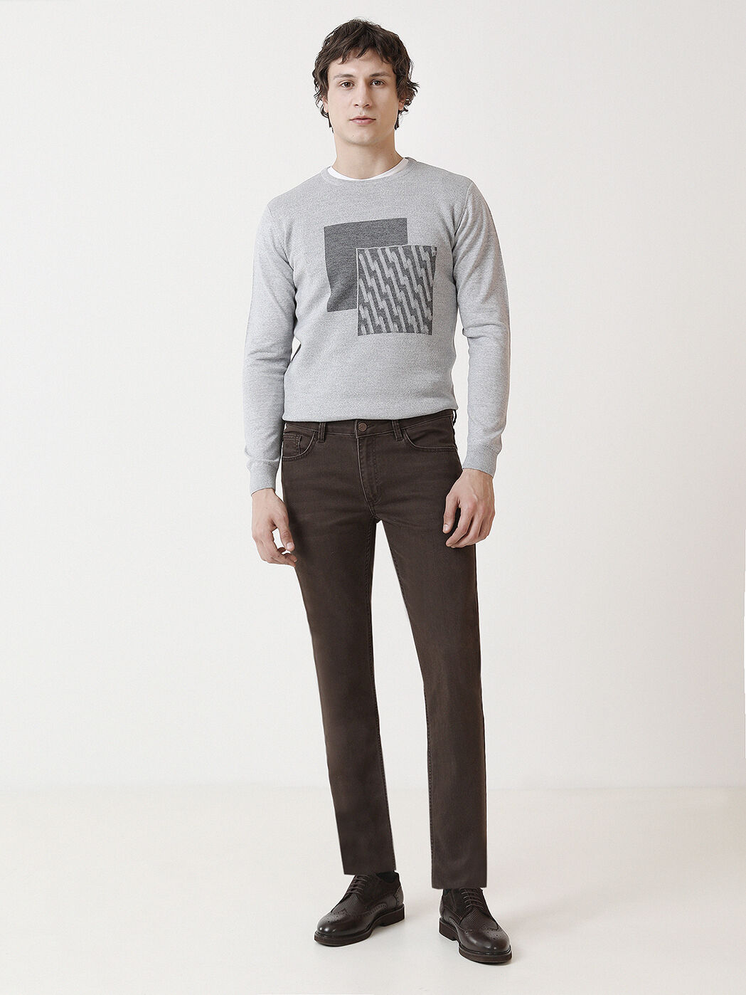 Brown Slim Fit Denim Cotton Blended Trousers - 3