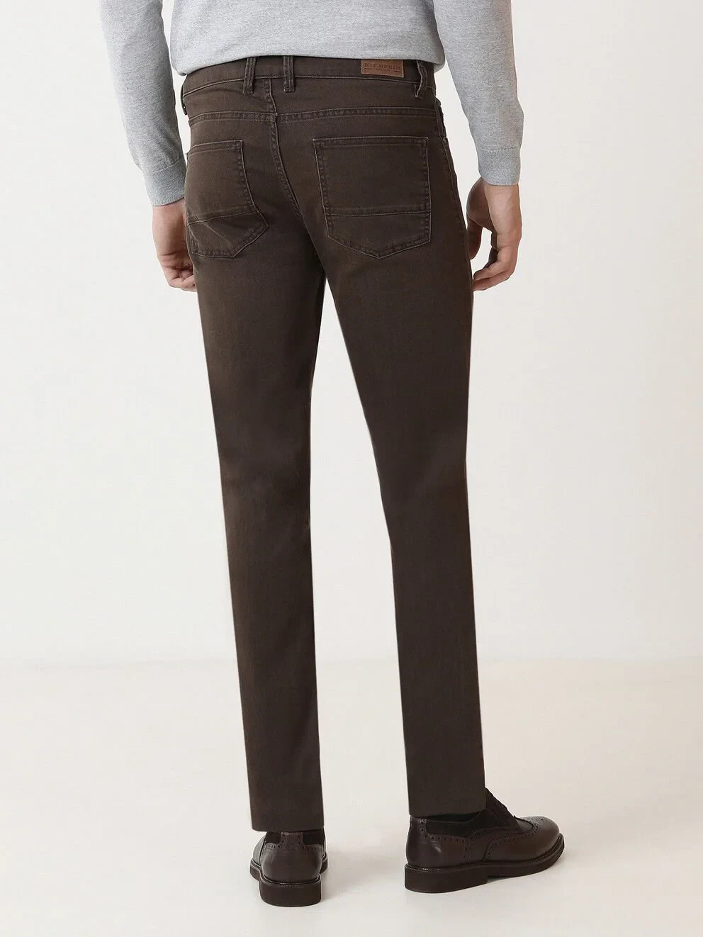 Brown Slim Fit Denim Cotton Blended Trousers - 4
