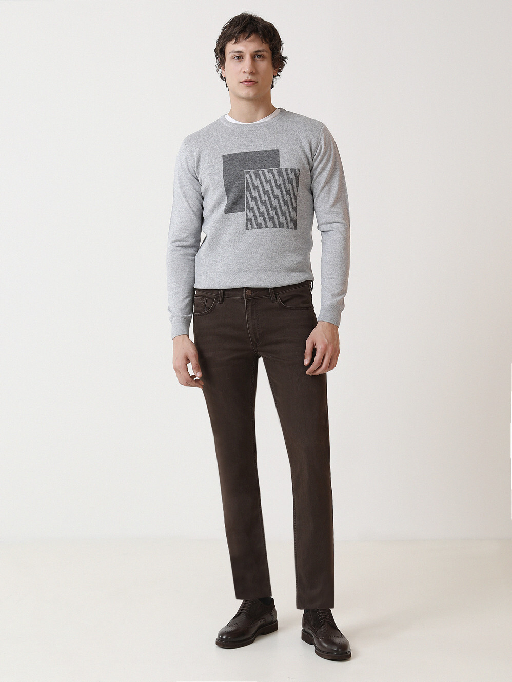 Brown Slim Fit Denim Cotton Blended Trousers - 3