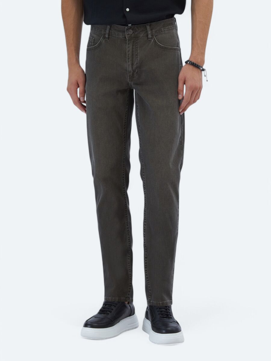 Brown Slim Fit Denim Cotton Blended Trousers - 2