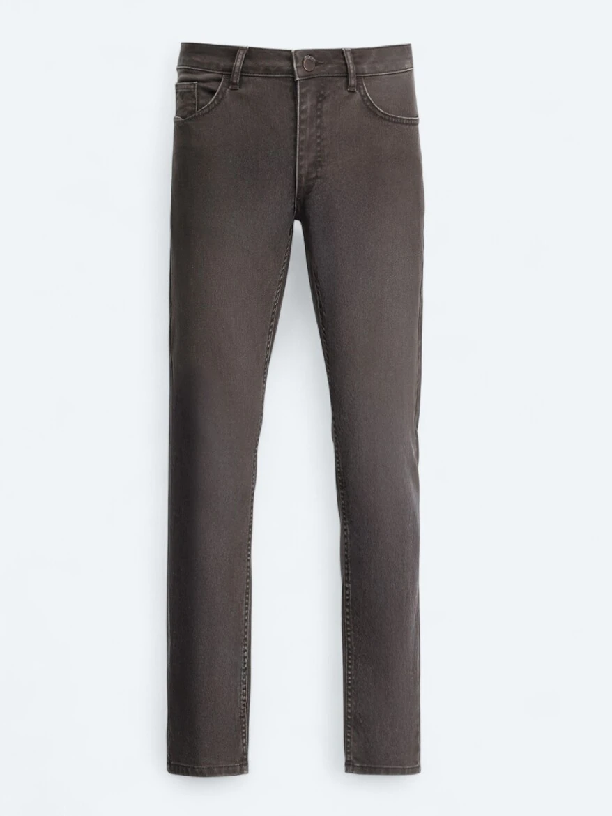 Brown Slim Fit Denim Cotton Blended Trousers - 5