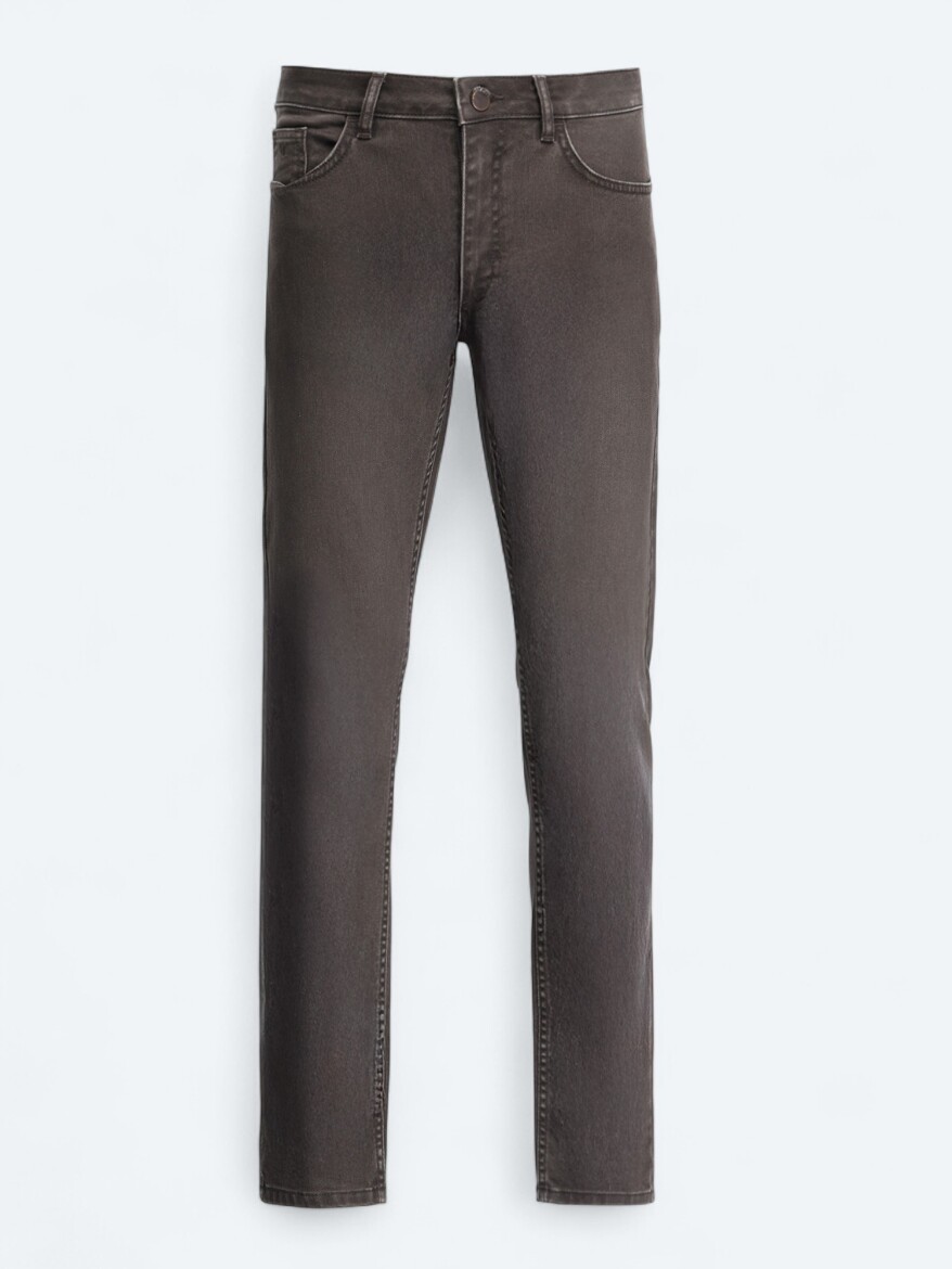 Brown Slim Fit Denim Cotton Blended Trousers - 5