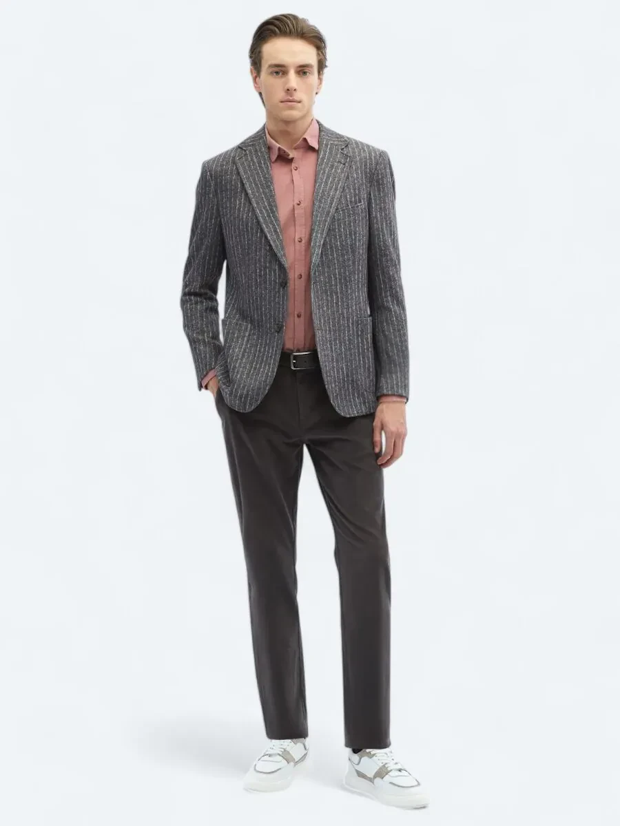 Brown Striped Comfort Fit Jacket - 2