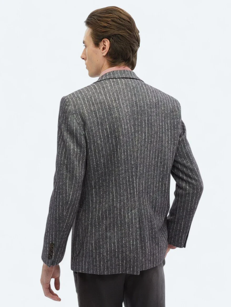 Brown Striped Comfort Fit Jacket - 6