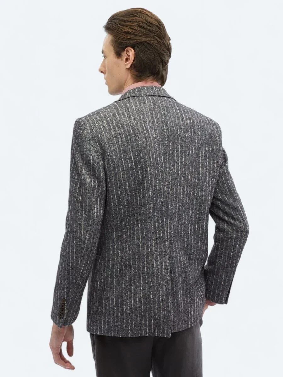 Brown Striped Comfort Fit Jacket - 6